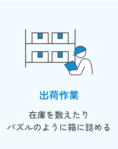 出荷作業:在庫を数えたりパズルのように箱に詰める